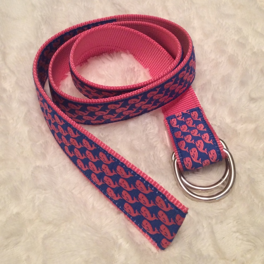 Vineyard Vines Pink and Navy Whale Print Web Belt
